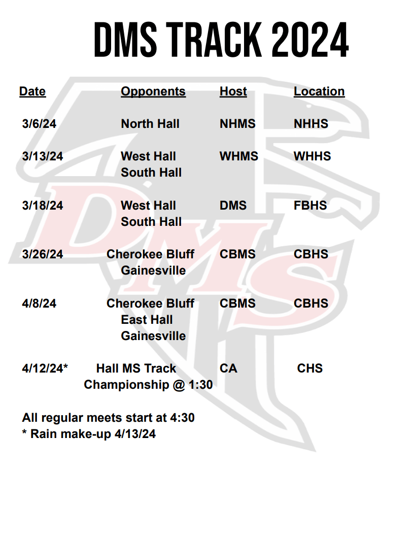 2024 Track Schedule Davis Middle School